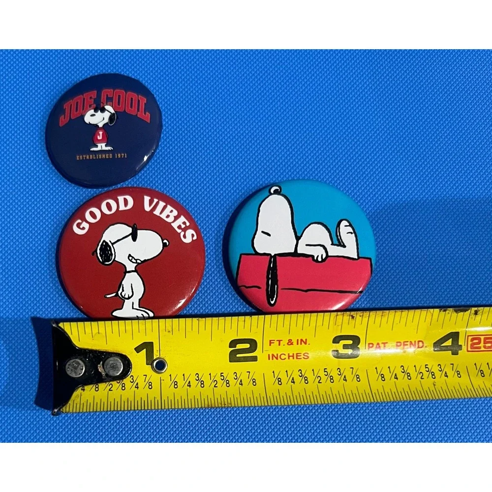 Peanuts Snoopy Joe Cool Good Vibes Button Pin Set 3 Piece Multicolor Round Pins